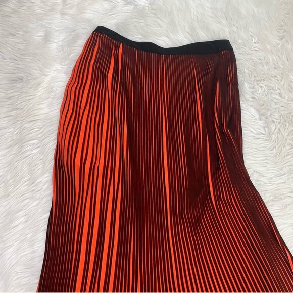 Bardot Women's Pleated Gauze Midi Skirt Orange Black Size 10 Boho - Picture 7 of 9